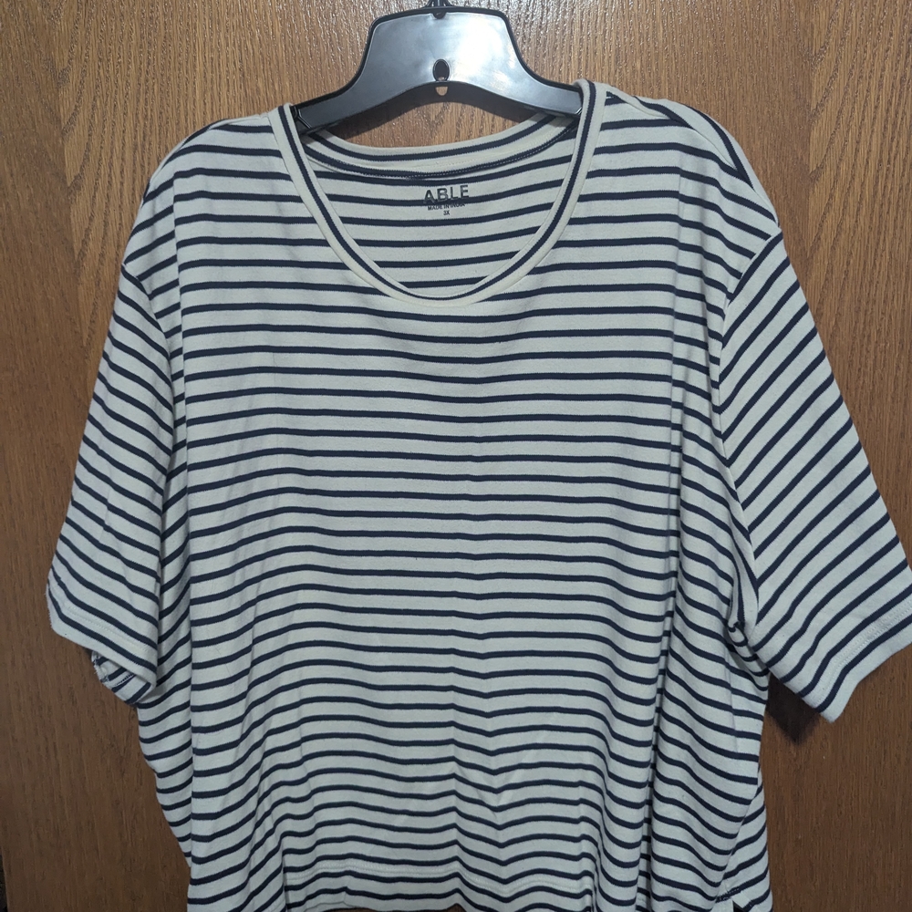 Able Brand Navy and White Striped Tee